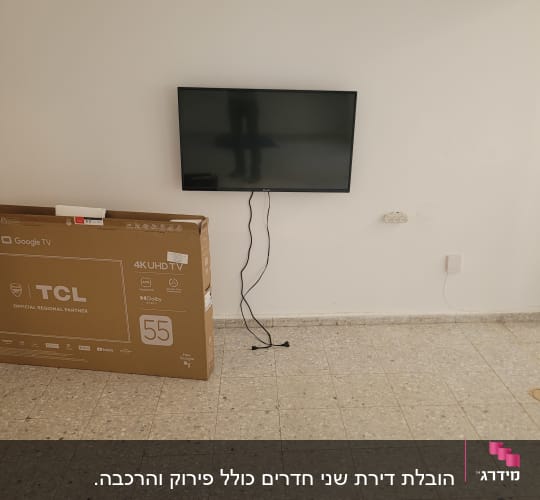 טלוויזיה תלויה על הקיר עם כבלים מחוברים